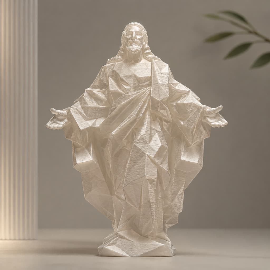 Estátua de Jesus Geométrica | Decoração Religiosa Moderna | Escultura Cristã