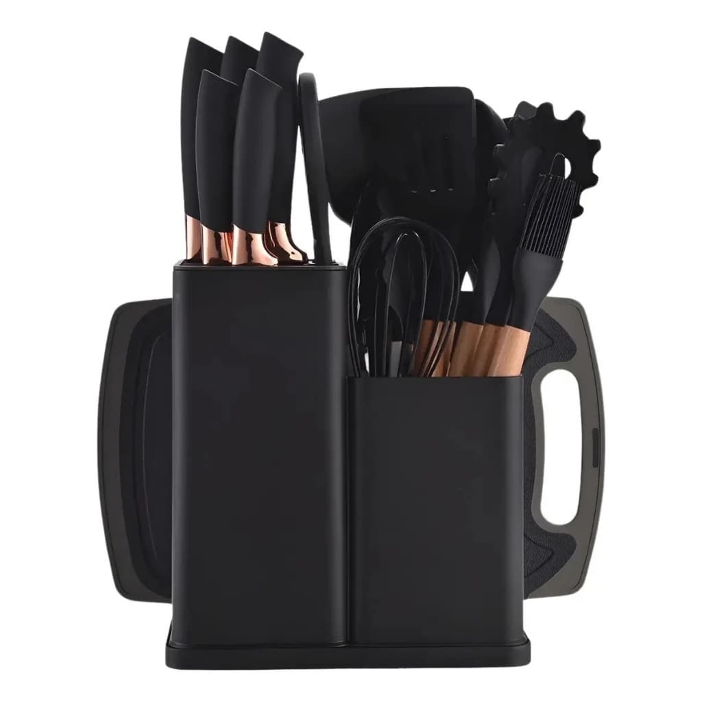 Kit Conjunto 19 Pçs De Utensílios Facas Silicone E Plástico