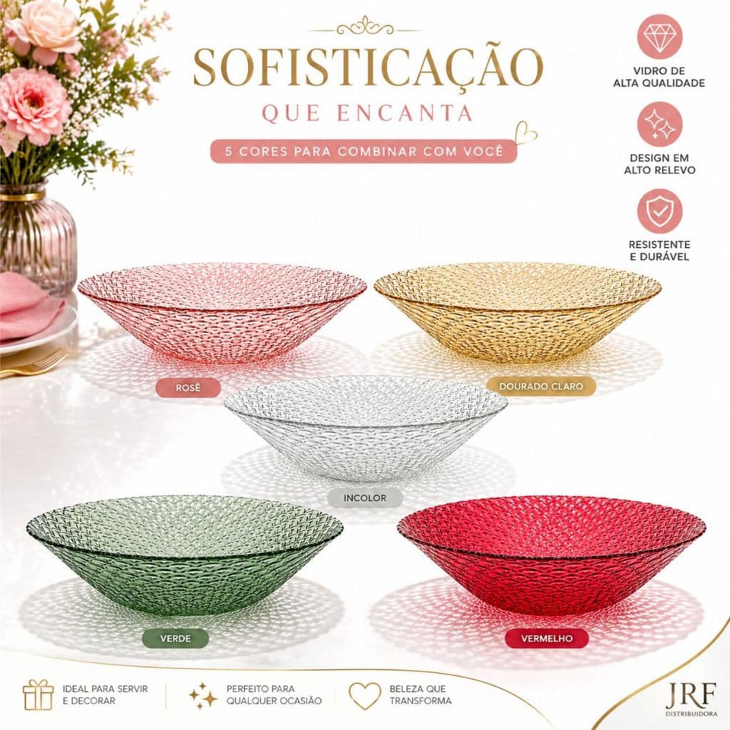 Centro de Mesa Escamado Vitazza Sem Pé Colorido 37cm Vidro Decorativo Mesa Posta Luxo