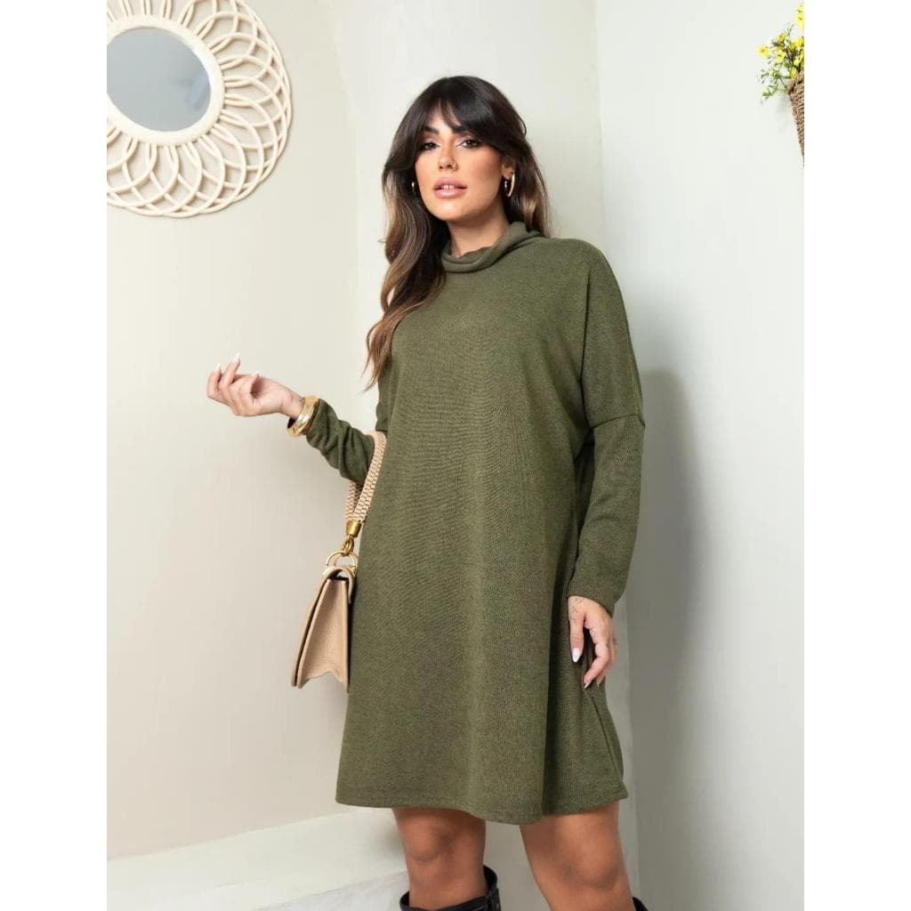 Vestido Poncho Lanzinha Gola Alta Manga Longa Cacharrel Inverno