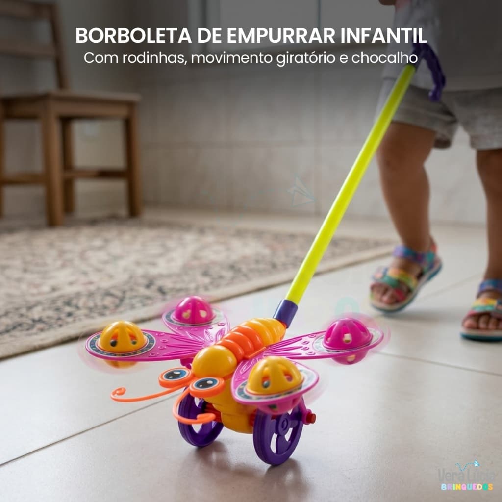 Brinquedo Primeiros Passos Bebe Borboleta De Empurrar Infantil Com Rodinhas Som Para Andar Brincando
