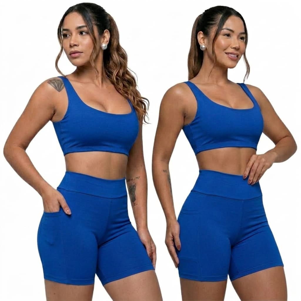 Conjunto De Academia Feminino Top e  Short Com Bolso Top Duplo Roupa Fitness Treino Suplex