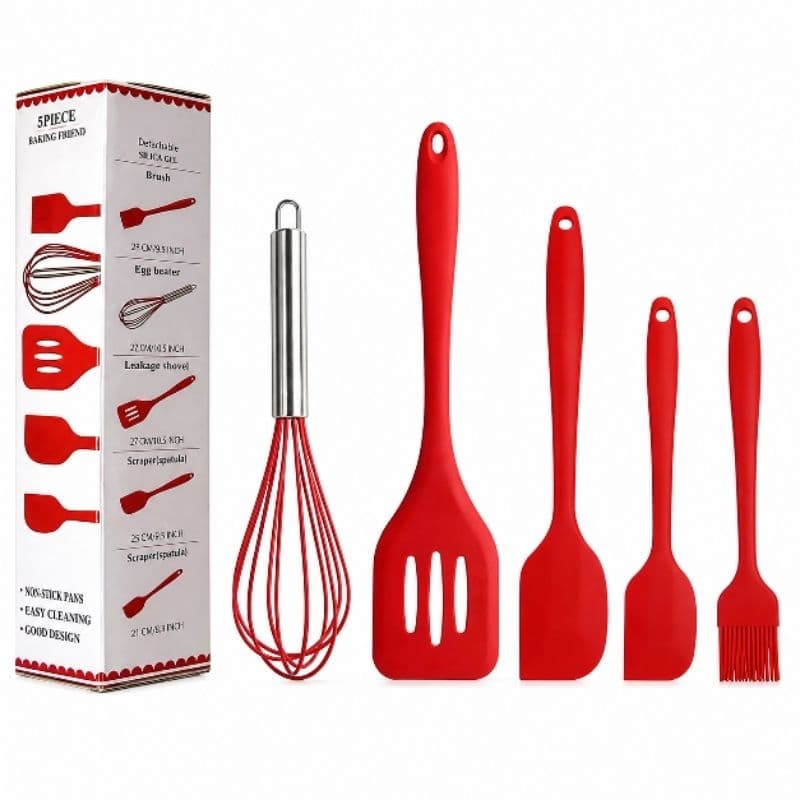 Kit 5 Utensílios de Silicone Cozinha Antiaderente Resistente ao Calor Não Risca Panelas