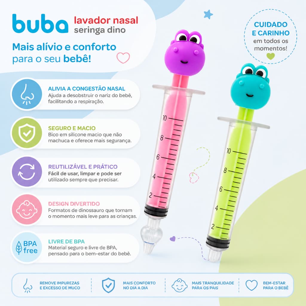 Lavador Nasal Buba Seringa Dino – Alívio Rápido