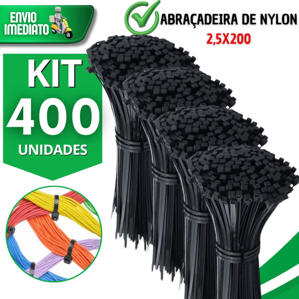 Jogo Abraçadeira Nylon Enforca Gato Preto 2,5x200MM Cinta Plástica Resistente Lacres Praticidades