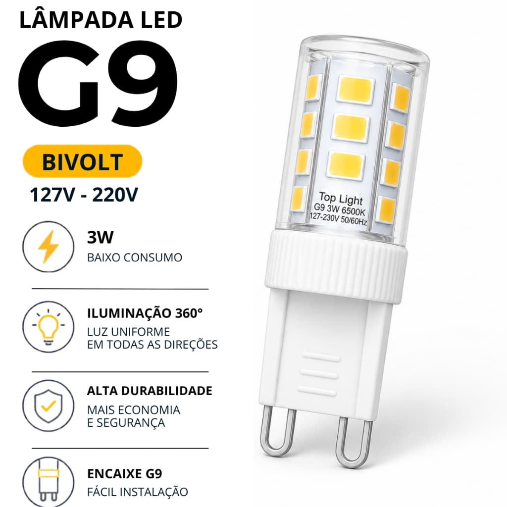 Lâmpada Led Halopin G9 3W Bivolt Luz Quente e Fria para Lustre Arandela