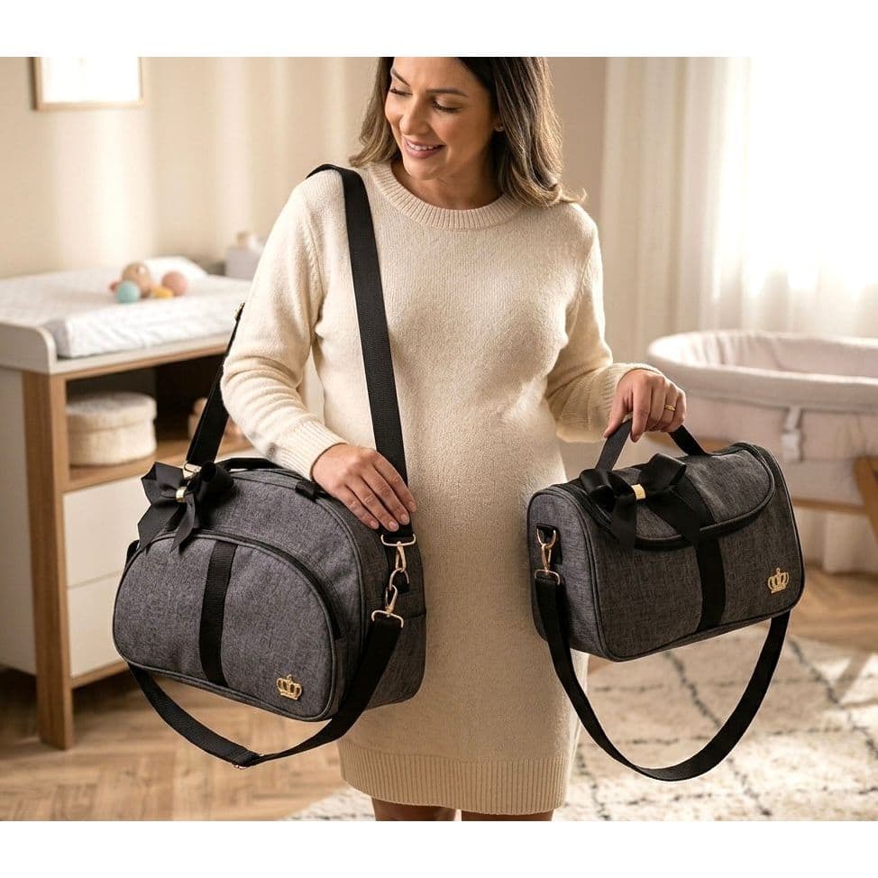Bolsa Maternidade Lateral G Preta + Bolsa Maternidade Bebê M