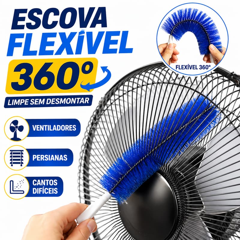 Escova Limpeza Dobrável Multiuso Ventilador Persianas Cantos Difíceis