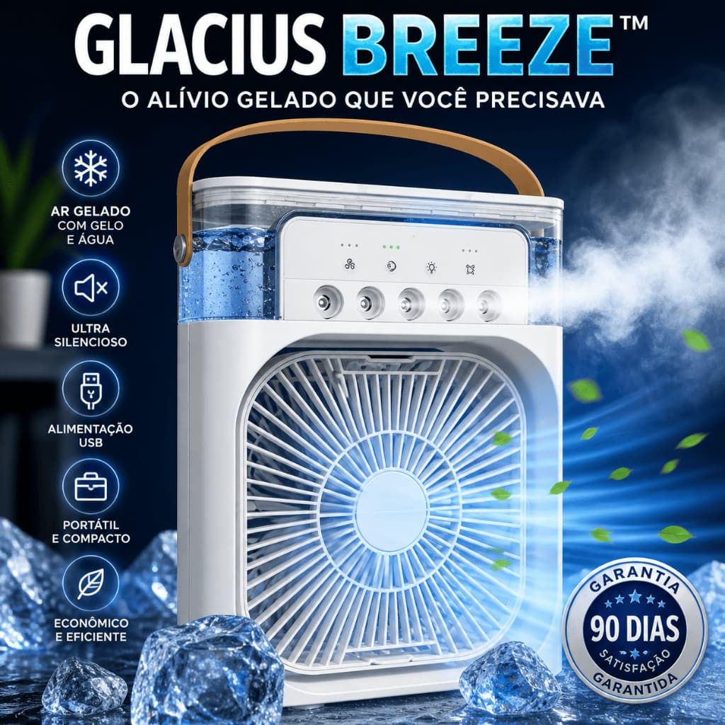 Climatizador Portátil USB Silencioso com Gelo Glacius Breeze™ Mini Ar Condicionado Compacto