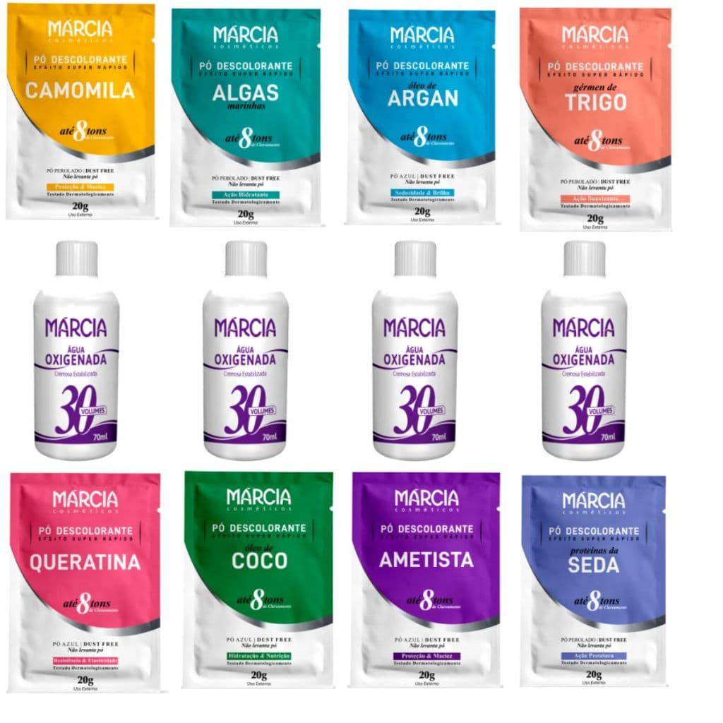 Kit Descolorante Pó 20g + Água Oxigenada Creme 30 Vol 70ml  Márcia