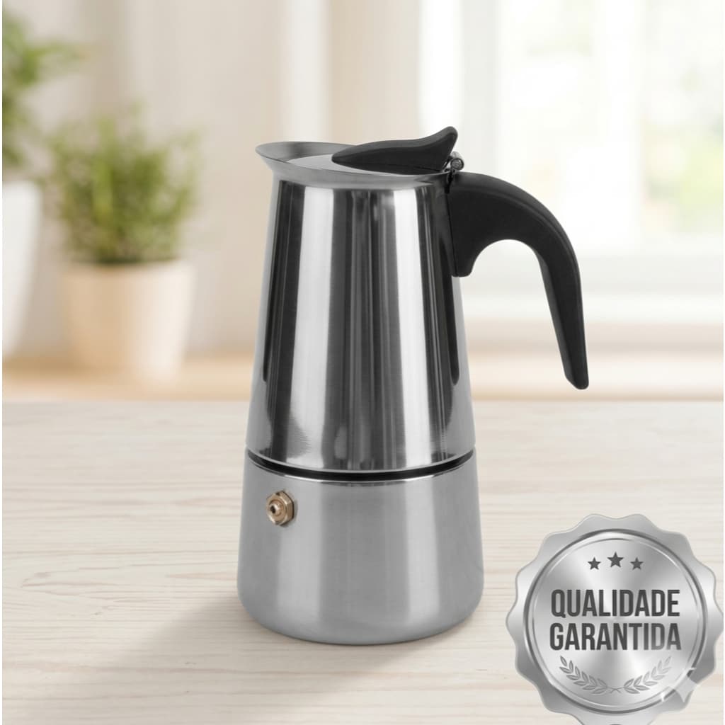 Cafeteira Italiana Inox Tradicional Capacidade Seis Xicaras Preparo Rapido Cafe Fresco 300 ML