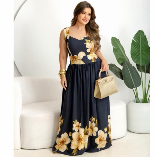 Vestido Longo  Floral Elegante e Delicado – Moda Evangélica,Soltinho,Cintura Marcada,Casual Chic Tendência 2026