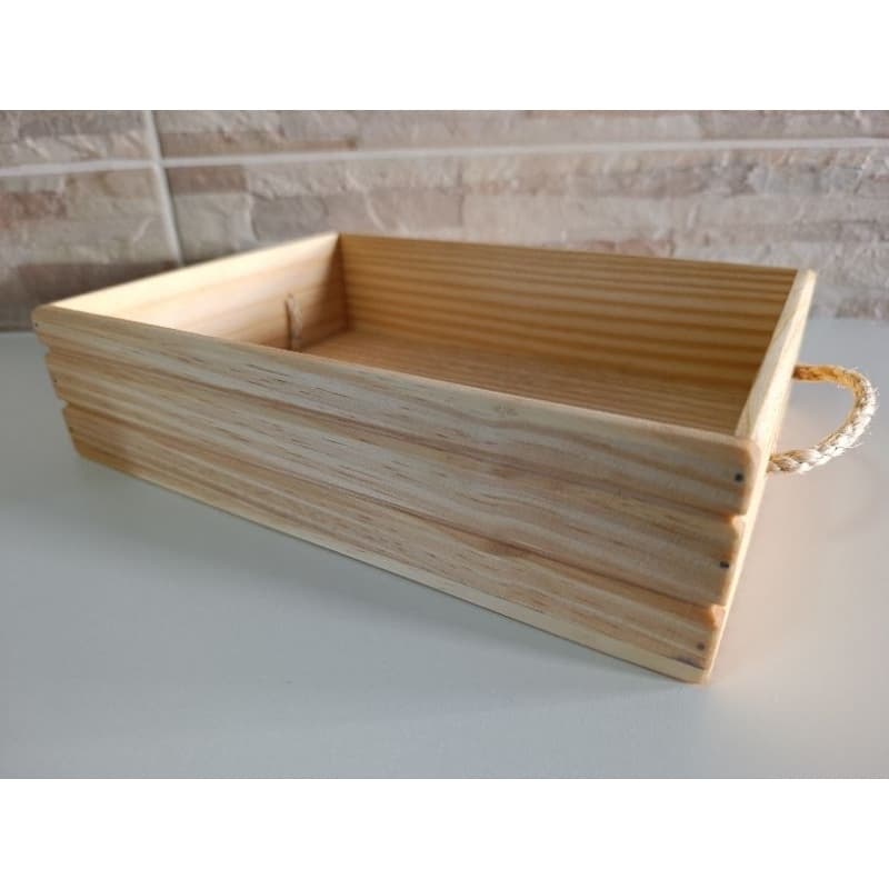 Cesta Madeira Pinus 21x25 Alça de Corda