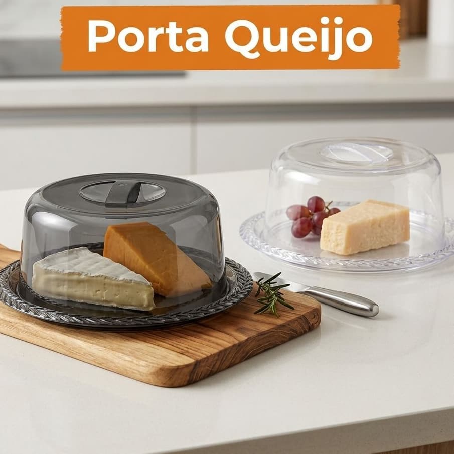 Porta Queijo Premium Redondo Acrílico Cozinha Elegante Queijeira Fumê transparente Mesa Café