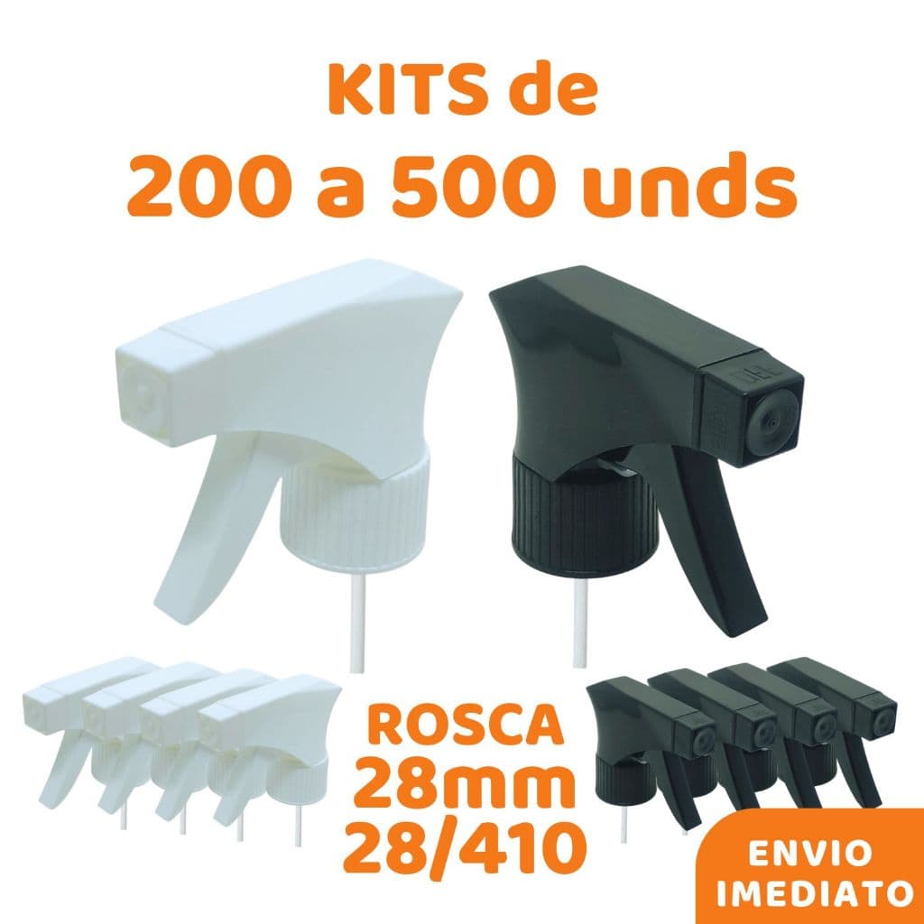 Kit Válvulas Gatilho Borrifador | Pulverizador | Multiuso Branco/Preta - Rosca 28/410 - 200 a 500 Un - Atacado