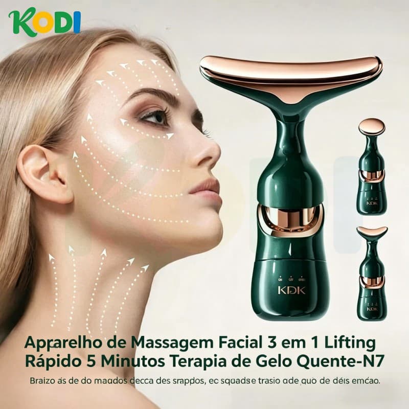 Aparelho de Massagem Facial 3 em 1 Lifting Rápido 5 Minutos Terapia de Gelo Quente-N7