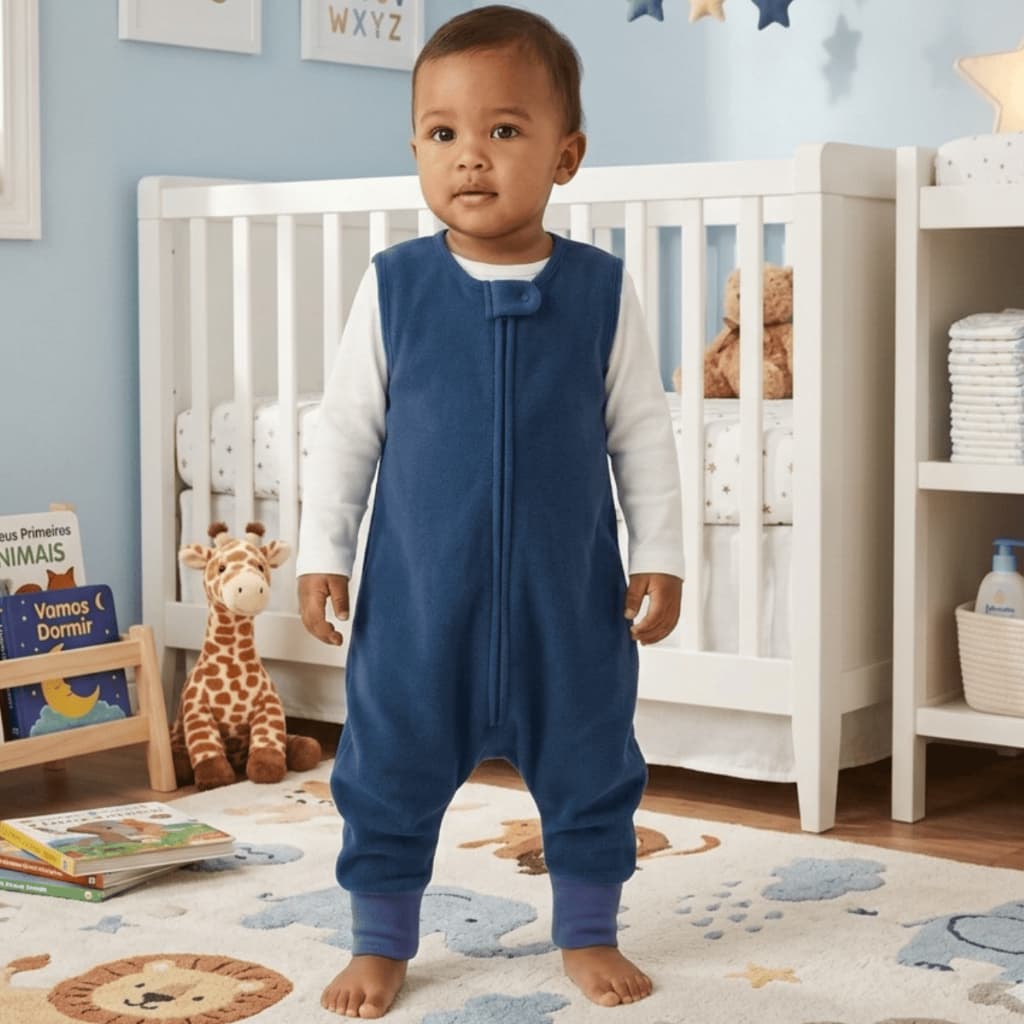 Saco Saquinho de Dormir Bebê Com Pé (Sleep Bag) Cobertor de Vestir Soft (Azul) Tam. G