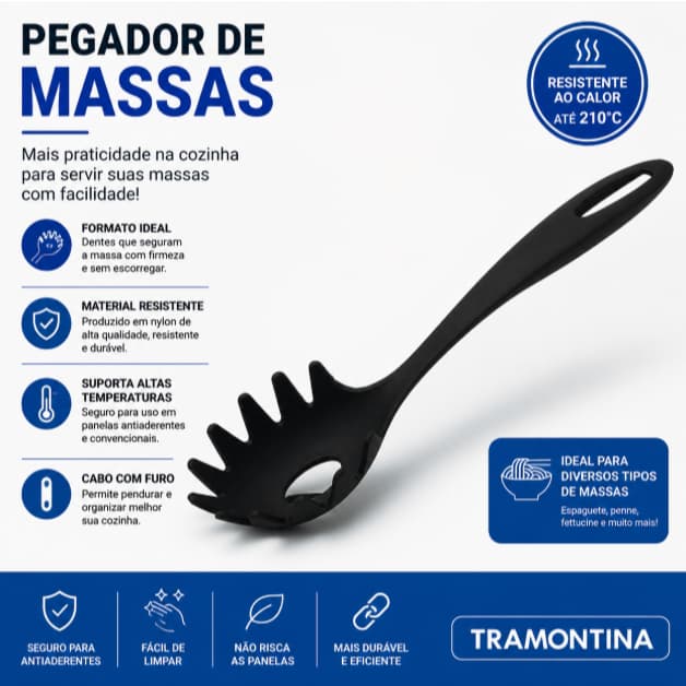 Pegador de Massa Tramontina Ability Preto – Utensílio de Cozinha Durável