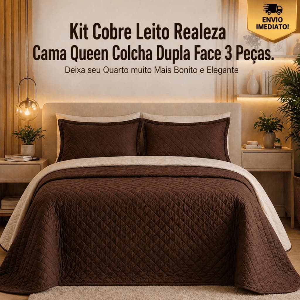 Kit Colcha Queen Cobre Leito Dupla Face Cama Box Posta 3 Peças Matelassê