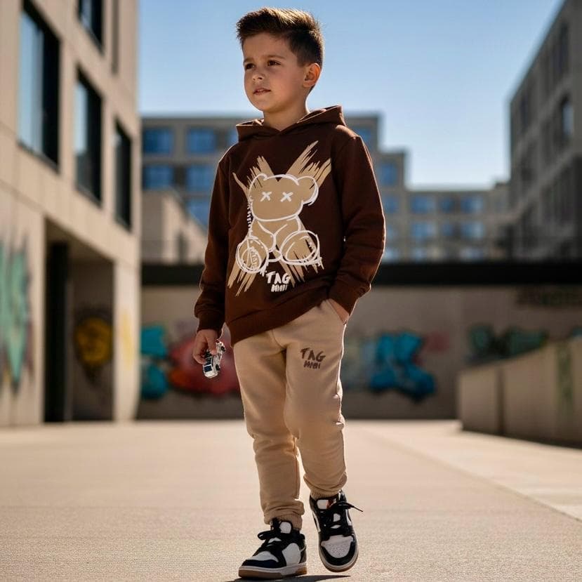 Conjunto Infantil Masculino Casaco Abrigo com Capuz + Calça Jogger Inverno Roupa de Frio Menino