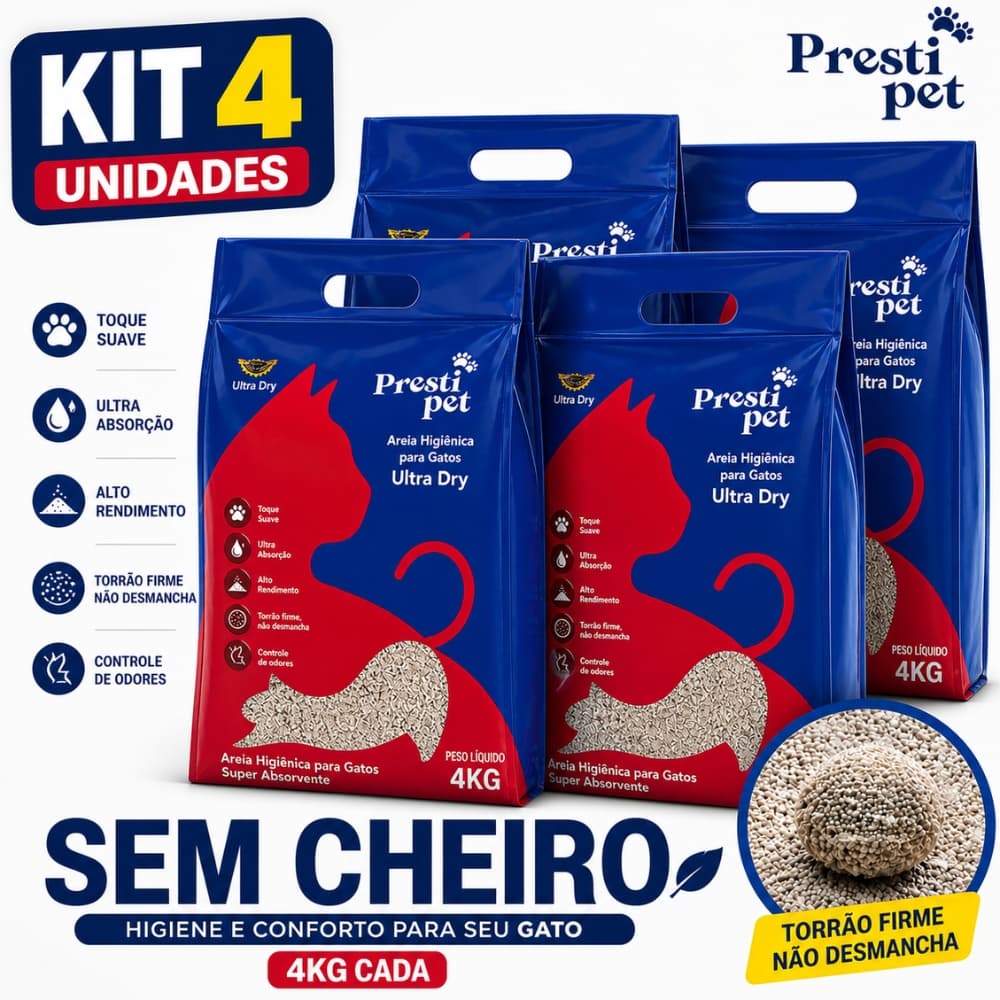 Areia Gato 4kg Ultra Dry Super Absorvente Torrão Firme Sem Cheiro