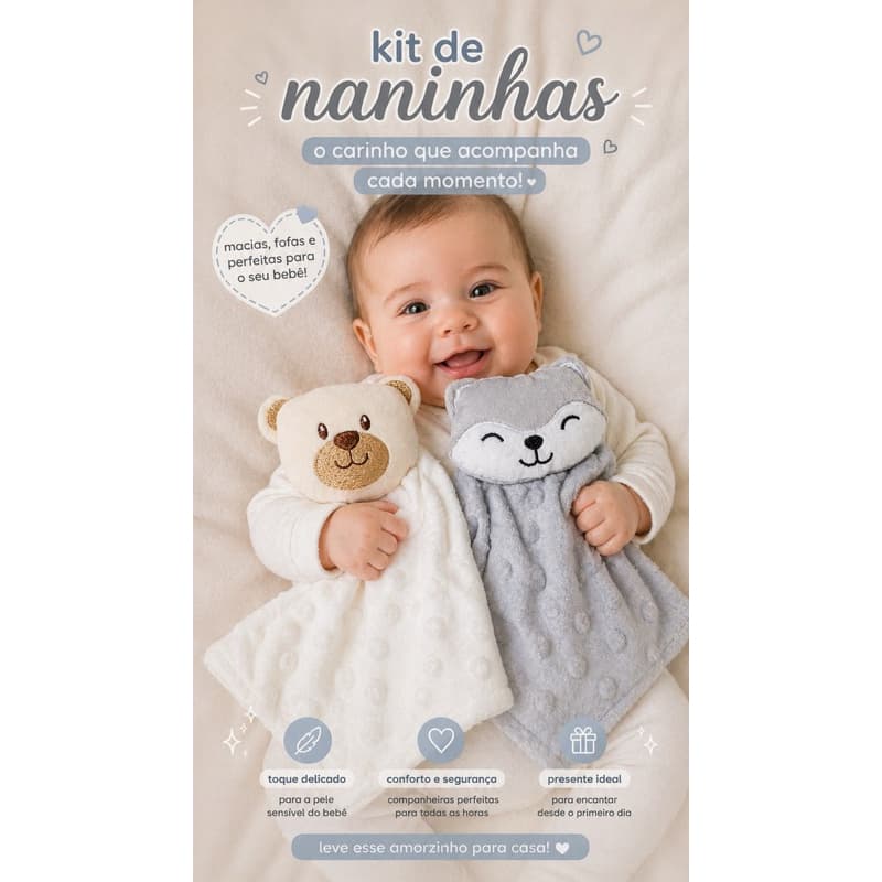 kit 2 naninhas menino, kit naninha bebê, naninha infantil, paninho de apego, naninha macia