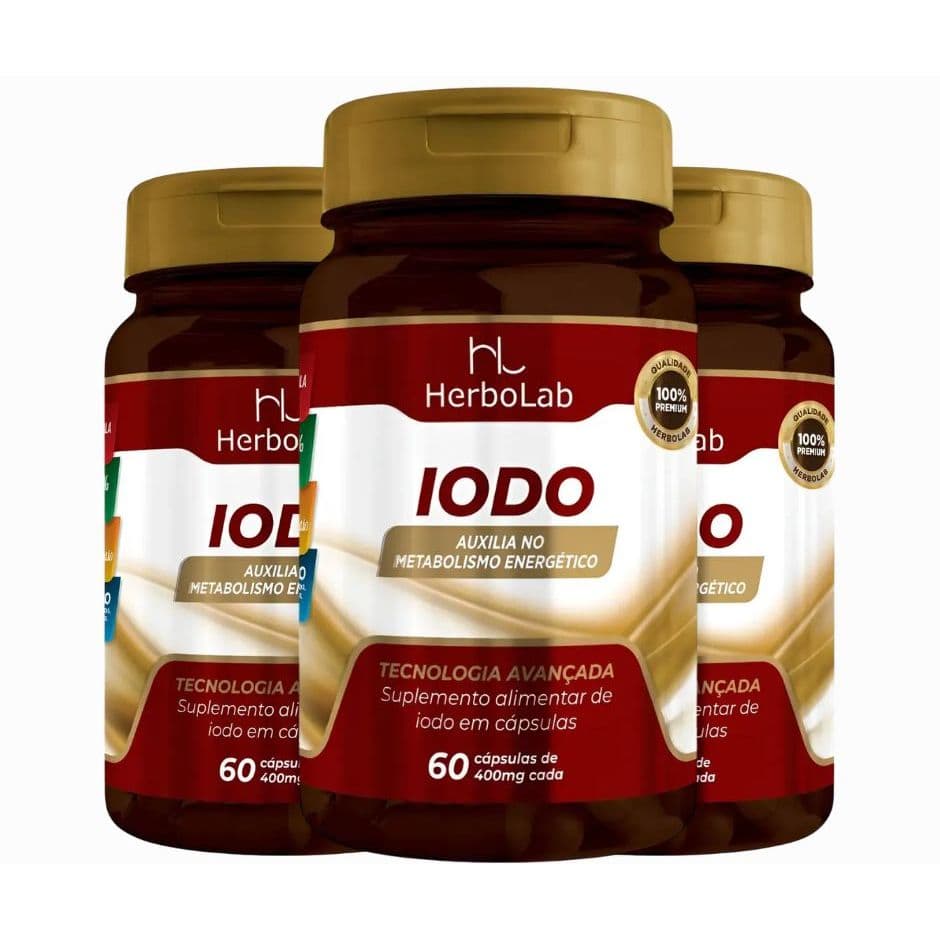 KIT C/3 Un. IODO - 60 Cáps 400mg Equivale A 692% Valor Diário - Herbolab Metabolismo Energético