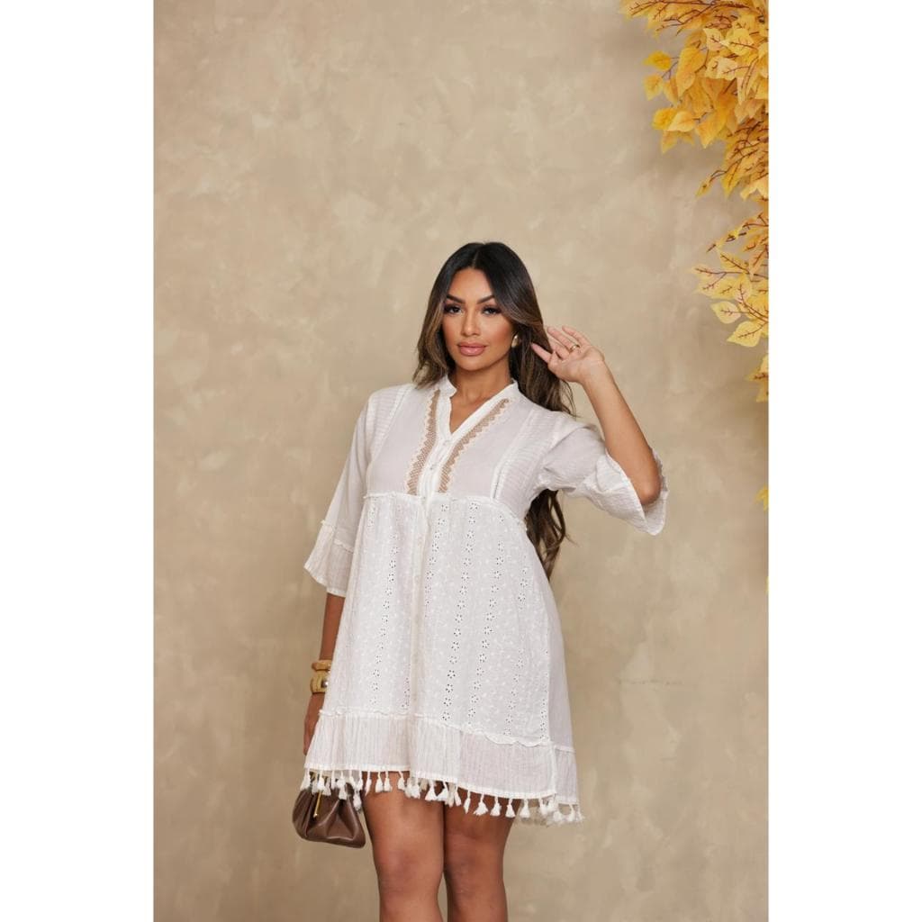 Túnica Indiana Bordada com Lurex Boho Chic Bata Feminina Elegante Praia Casual Premium