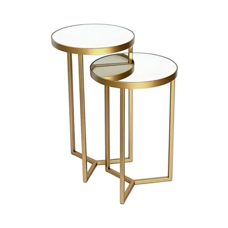 Kit 2 Mesas Laterais Redondas Decorativas Sala Sofá Ferro Metalon 15x15 Preto/Dourado 65cm e 55cm Luxo Moderno