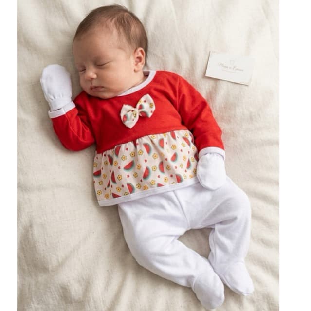 Pagãozinho saída maternidade 3 peças bebê menina estampada veste RN - 0 até 2 meses enxoval luxo