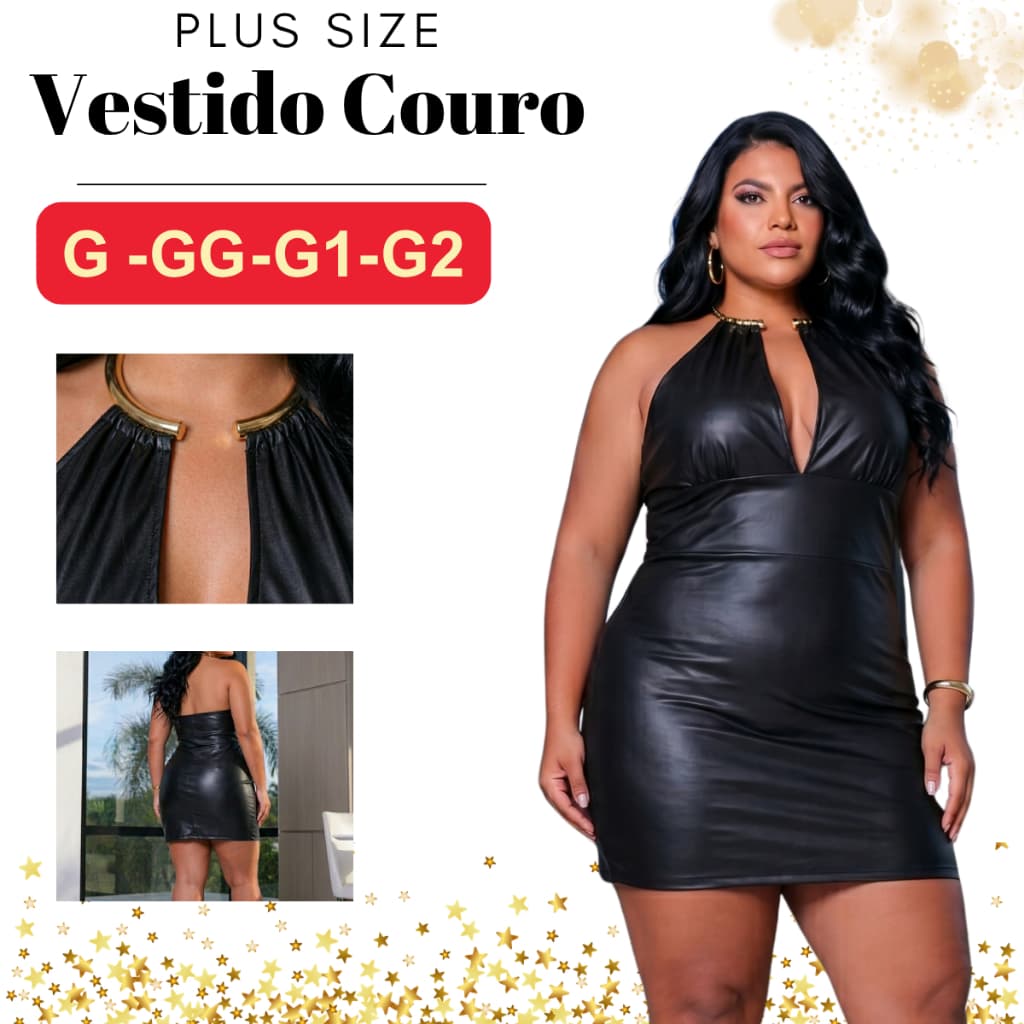 Vestido Couro Plus Size Feminino Rodeio Country com Argola Dourada Pecuaria Show