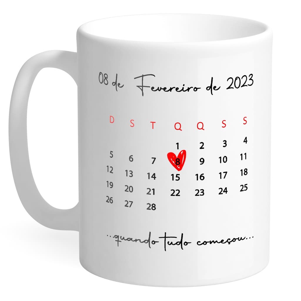 Caneca Namorados Calendario Personalizada com Foto e Data