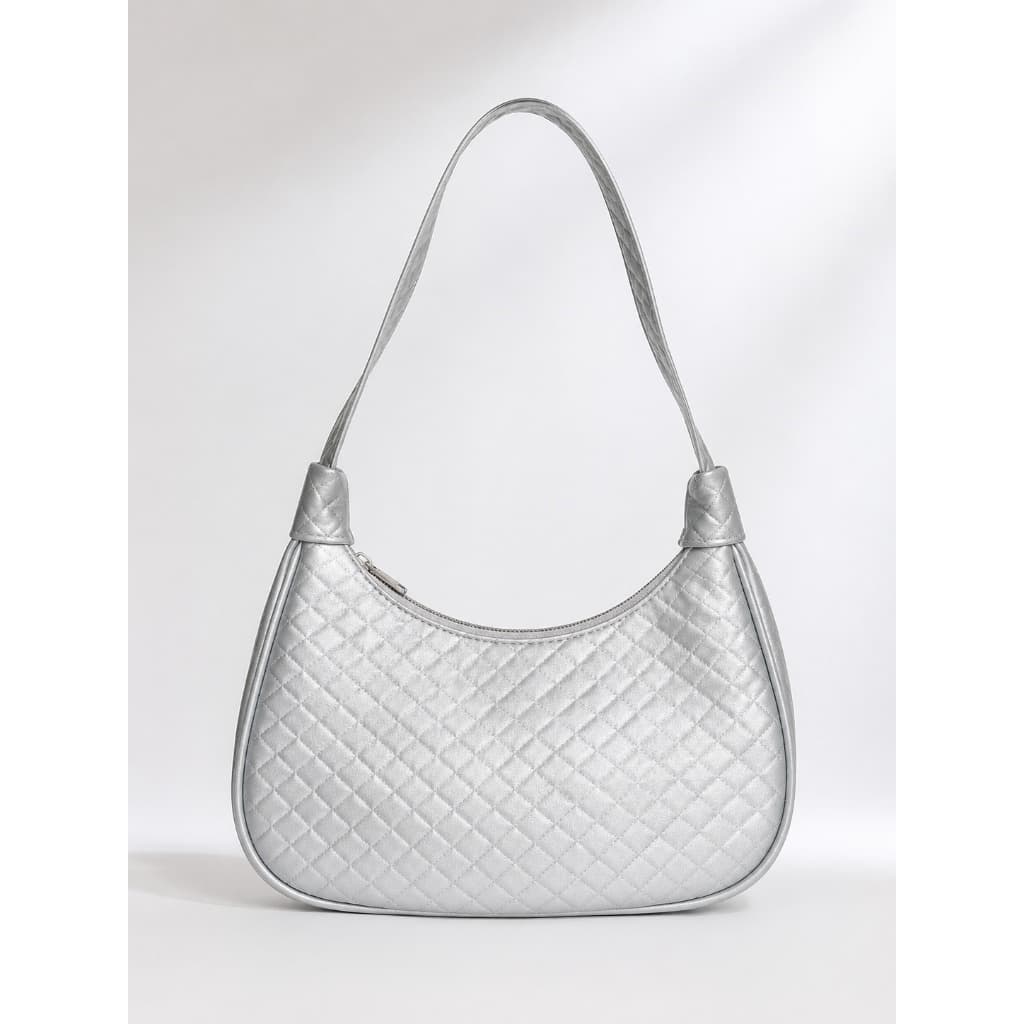 Bolsa Feminina Pequena Meia Lua Prata Elegante Delicada Alça de Ombro Compacta Moderna Fashion