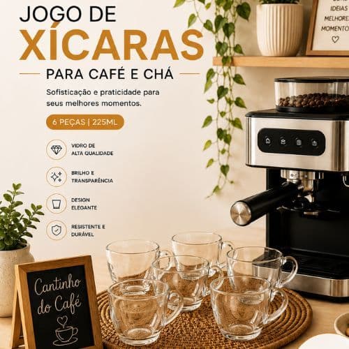 Kit 6 Xícaras de Vidro 225ml para Café e Chá | Elegante e Resistente