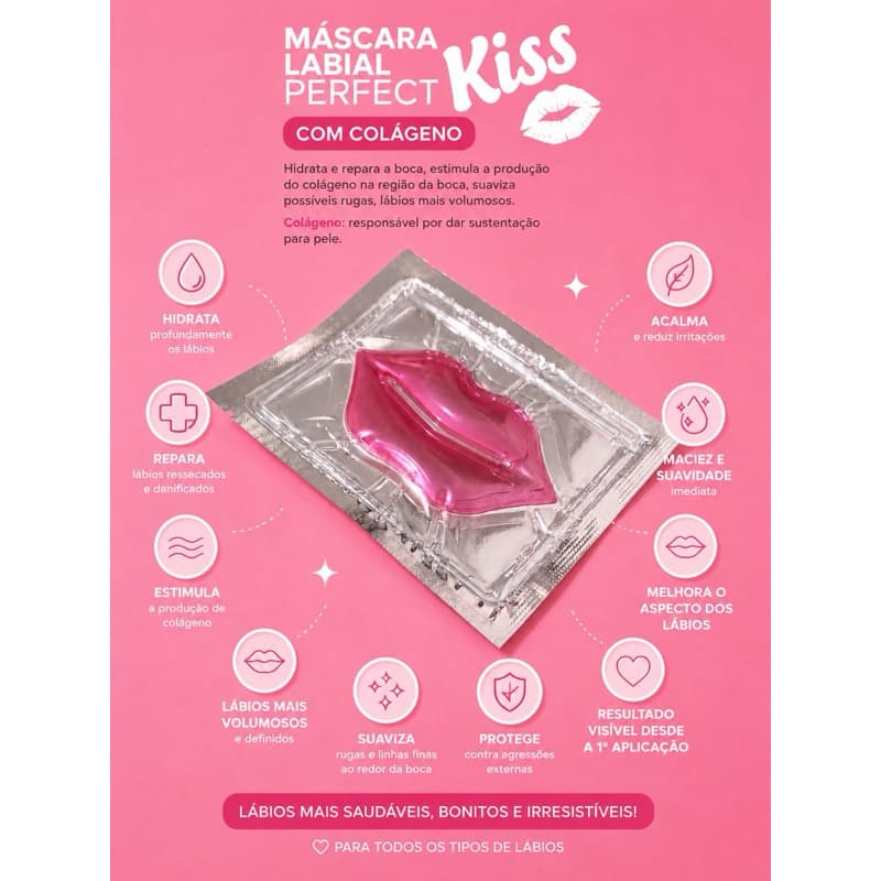 Máscara Labial Hidratante Com Colágeno Perfect Kiss Reparação Intensiva Lábios Macios Anti Ressecamento