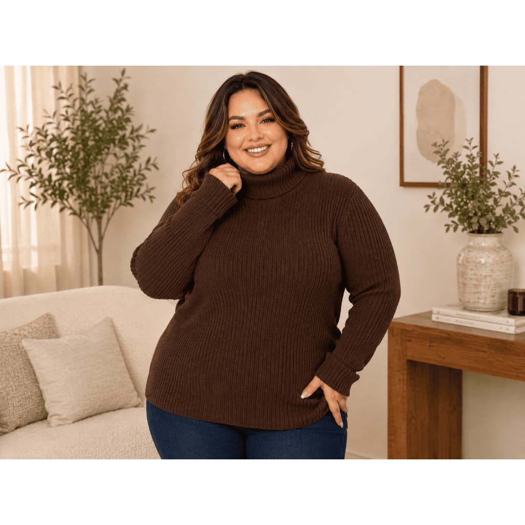 Blusa Plus Cacharrel Canelada Tricot Outono Inverno Grande plus size frio