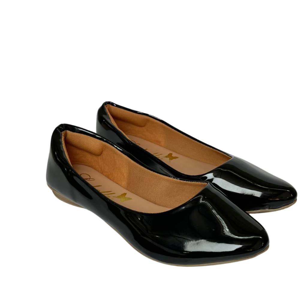 Sapatilha Feminina Bico Fino Verniz Confortável Social Casual Nude Preto Caramelo Pink