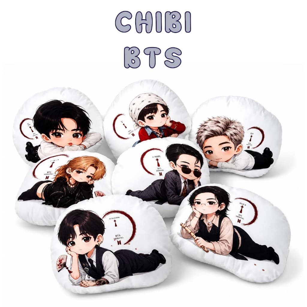 Almofada Chibi - BTS / Jungkook - Jimin - Jin - J-Hope - Suga - RM - V