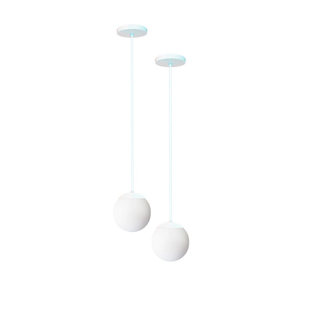 KIT C/2 LUSTRE PENDENTE GLOBO BOLA VIDRO LED JABUTICABA STUTTGART BRANCO - BRANCO QUENTE