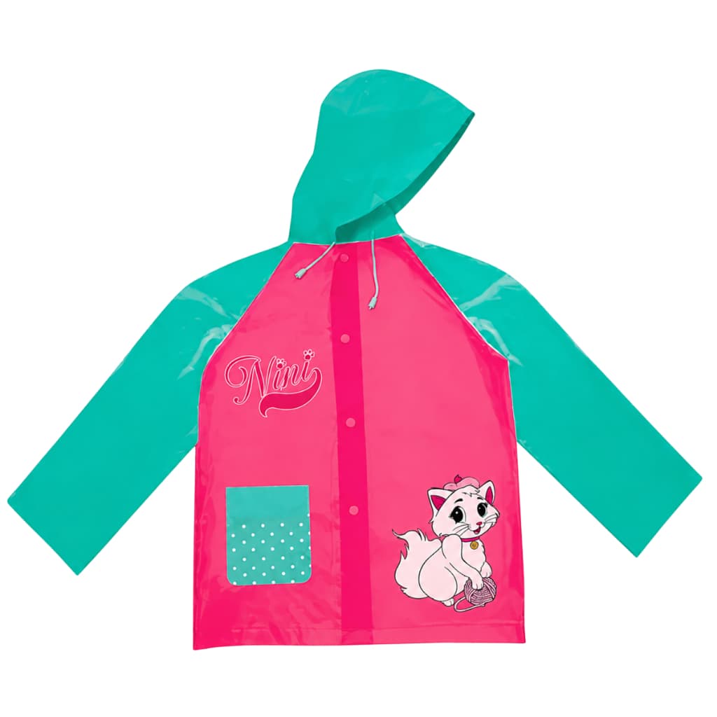 Capa de Chuva Infantil com Capuz Estampada NINI Gatinha Impermeável Rosa e Verde
