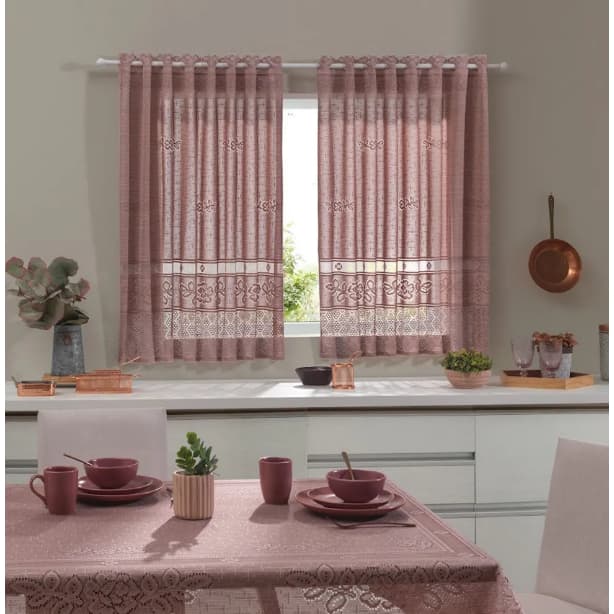 Cortina de Renda - Color - Rosé - 2,20m x 1,30m - P/ Varão - Interlar