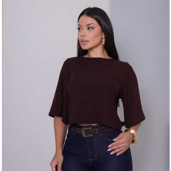 Blusa Feminina Suplex Manga Morcego Soltinha Cropped Verão Estilo Blogueira Luxo