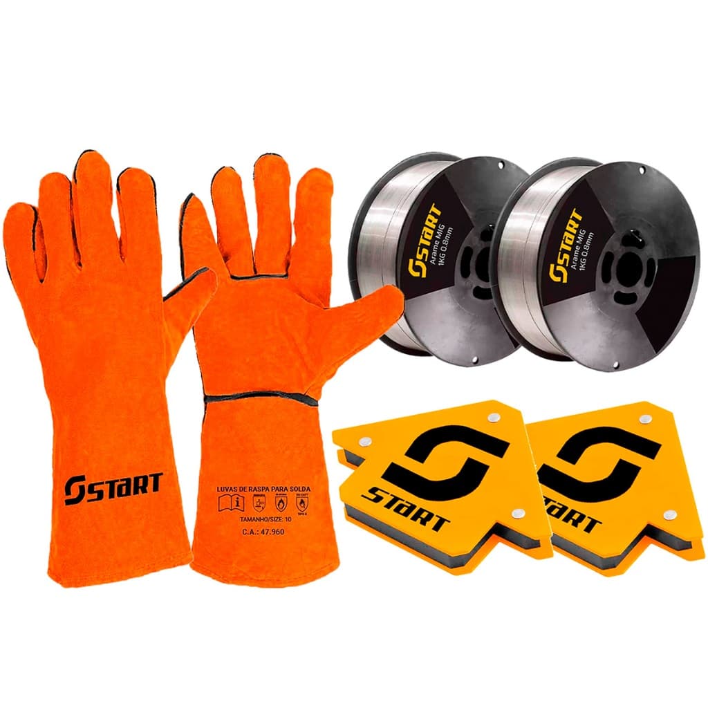 Kit Soldador 2 Esquadros 2kg Arame 0.8mm Solda Mig + Luva