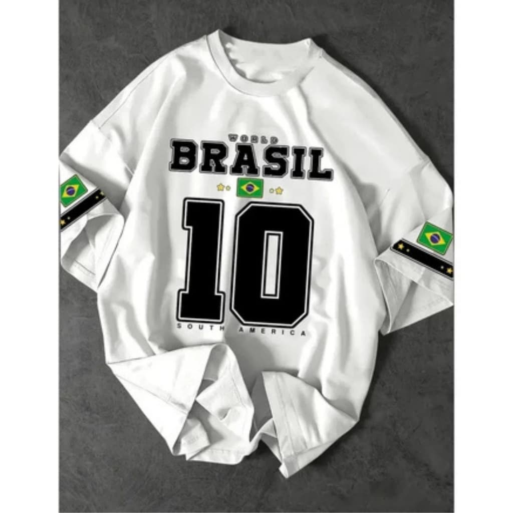 Tshirt Feminina Brasil 10 Estampada Seleção Camiseta 100% Algodão Oversized Plus Size Streetwear Retrô......
