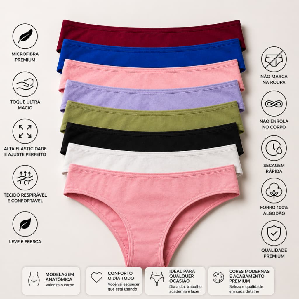 kit 10 Calcinhas MICROFIBRA Conforto Tanga Moda Íntima Feminino