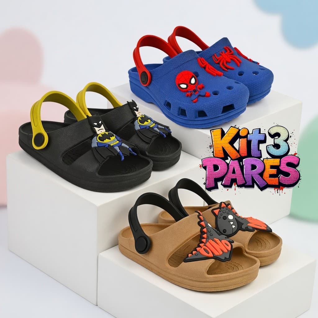 Kit 3 Pares Papete Infantil Menino Personagens Confortável Leve