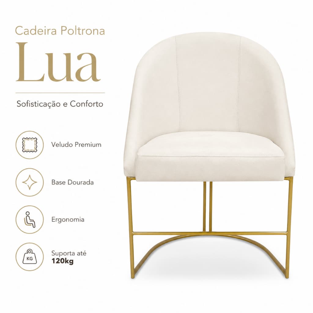 Cadeira Lua Mesa Jantar Cozinha Bistrô Pé Dourado Metálico Veludo Imperial