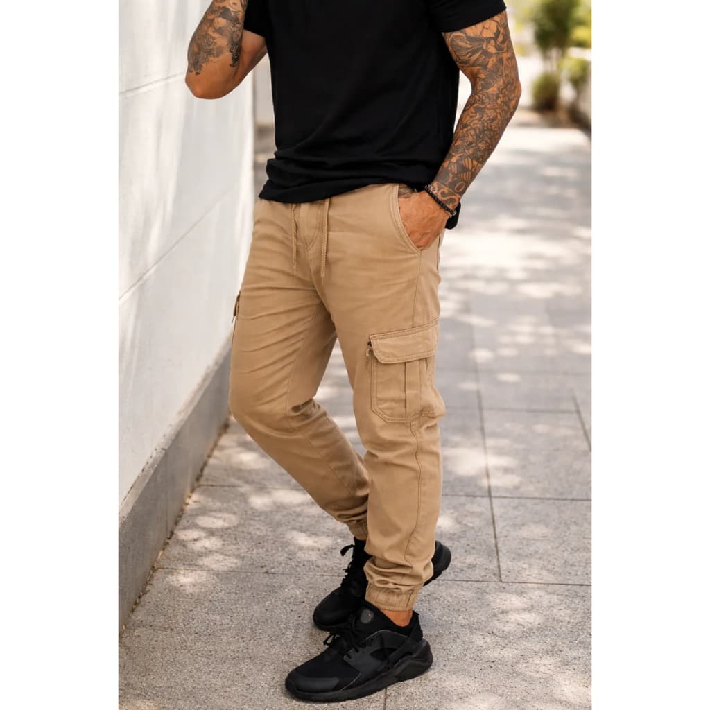 Calça Cargo Jogger Jeans Masculina Com Elástico Bolso