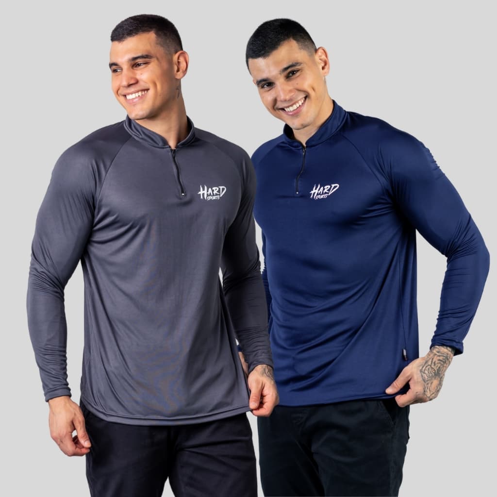 Kit 2 Camisa Básicas com Ziper Esportiva Uv50 Manga Longa Dryfit Leve