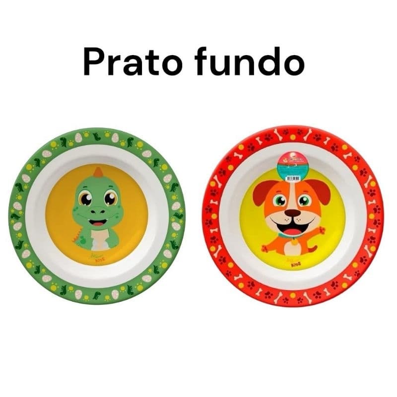 Prato Infantil Fundo Divertido Bebê Criança Dino Cachorrinho Resistente Colorido